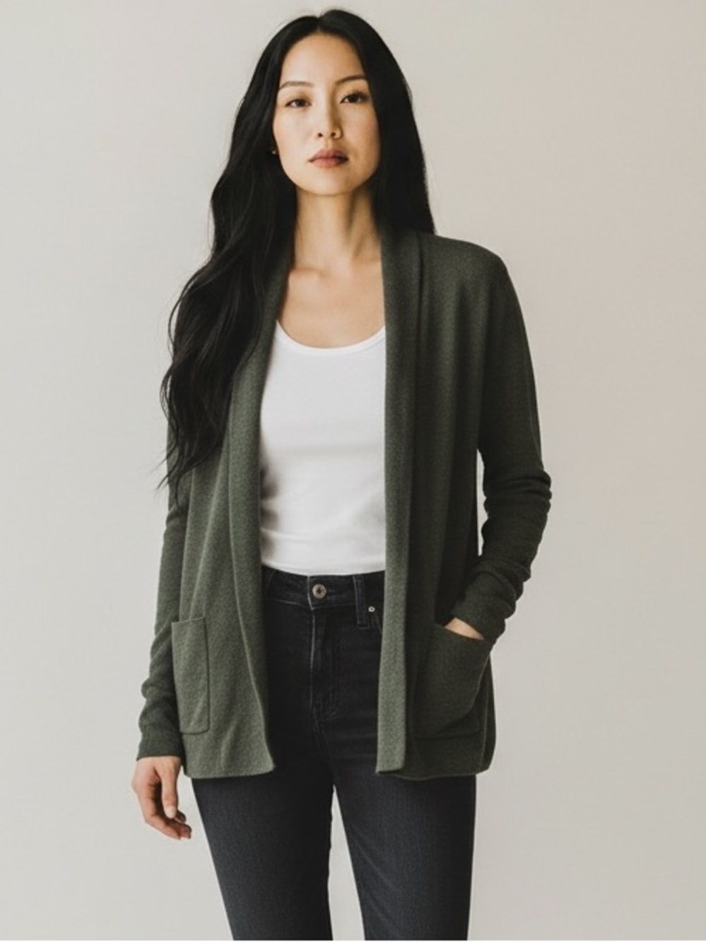 J. Crew Open-Front Olive Green Women’s Cardigan Sweater - Large